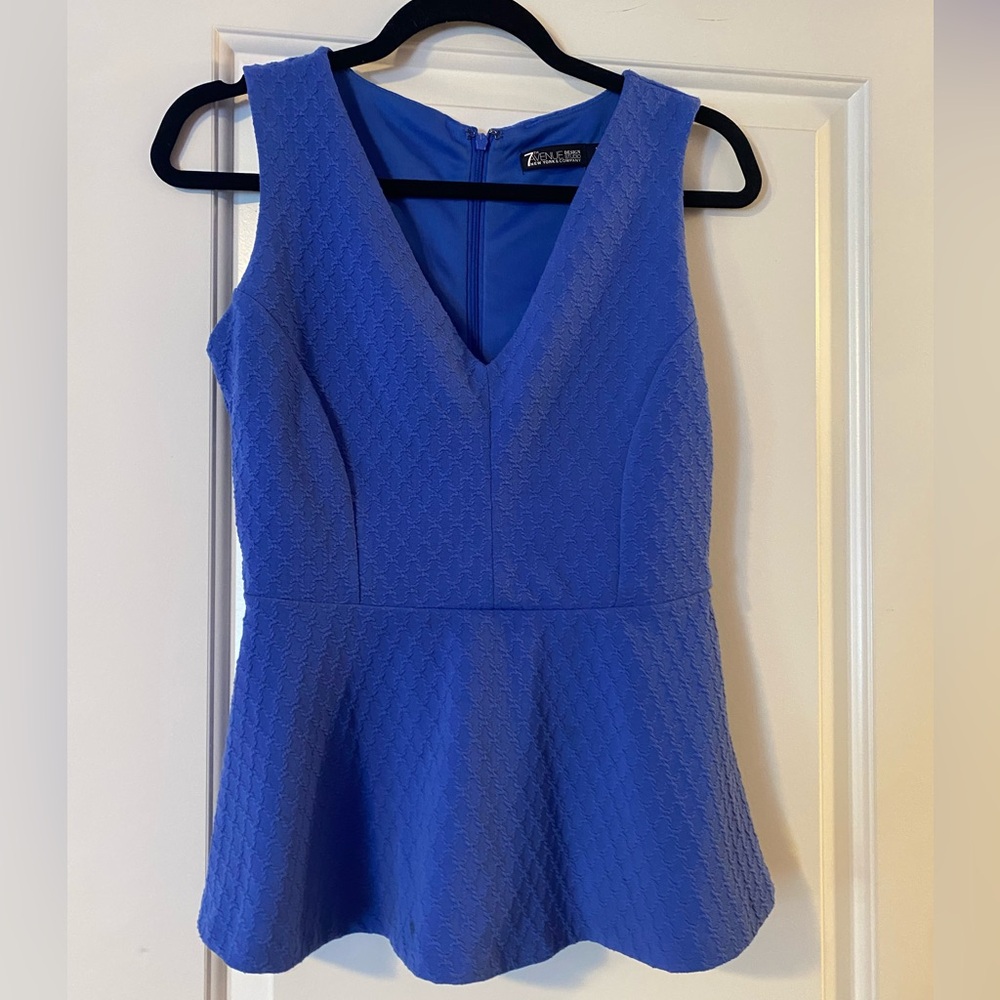 New York & Company Blue Textured Sleeveless Peplum Top